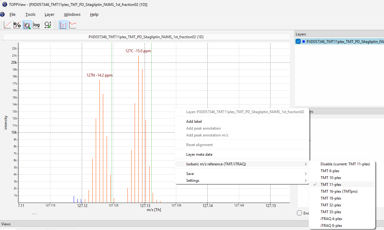 TOPPView 1D isobaric annotation